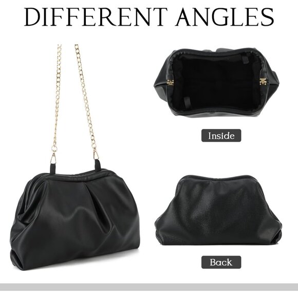 Silvery Soft Leather Dumpling Clutch for Women, Ruched Evening Handbag, Classic - Picture 3 of 7